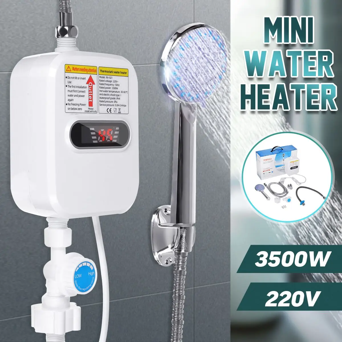 Instant Water Heater Shower 220V Bathroom Faucet EU Plug Hot Water Heater 3500W Digital Display For Country House Cottage Hotel