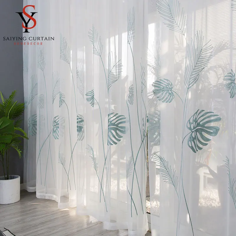 

Modern Floral Tulle Sheer Curtains For Living Room Left Voile Curtian For Bedroom Drape Blind Finished Window Screening For Door