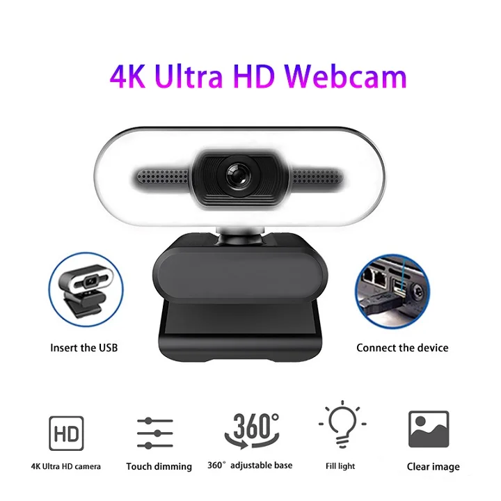

New 4K Ultra-Clear USB Webcam With Microphone For Desktop PC Camera Broadcast Video Calling Conference Work Fill Light Web Cam