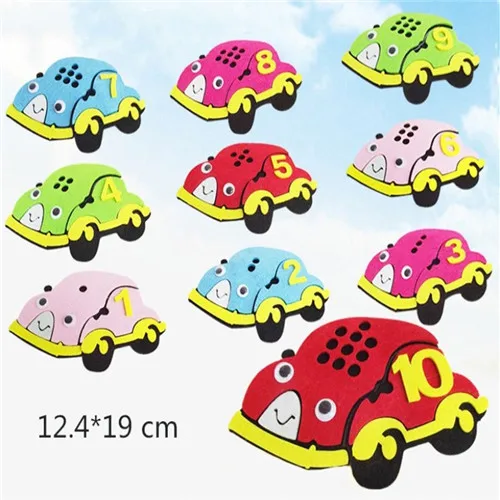 car 10 pieces 1 комплект номер ручной работы фетр для поделок DIY ремесло для раннего обучения детей игрушки учебник родитель-ребенок интерактивный головной тренировочный войлок - Цвет: car 10 pieces