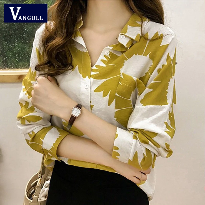 Женская блузка с цветочным принтом Vangull Пляжная рубашка длинным рукавом и