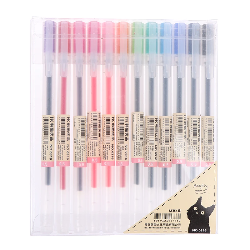 

12pcs Creative Gel Pen 0.5mm Colour Ink Pens Marker Writing Stationery Fashion Style School Office Supplies Gift