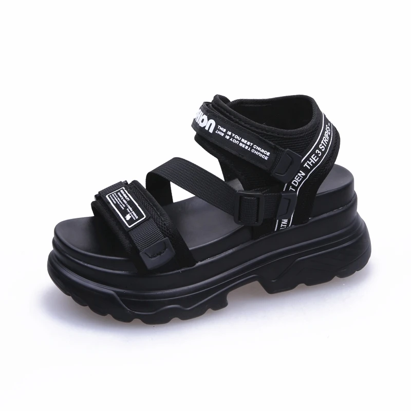 Женские босоножки летние туфли на толстой подошве Цвет черный белый обувь