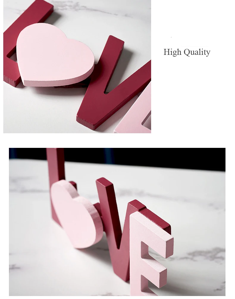 

LOVE HOME Nordic Creative Letter Decoration Wood Modern Light Luxury Home Wine Cabinet Office Desktop Decor Pink