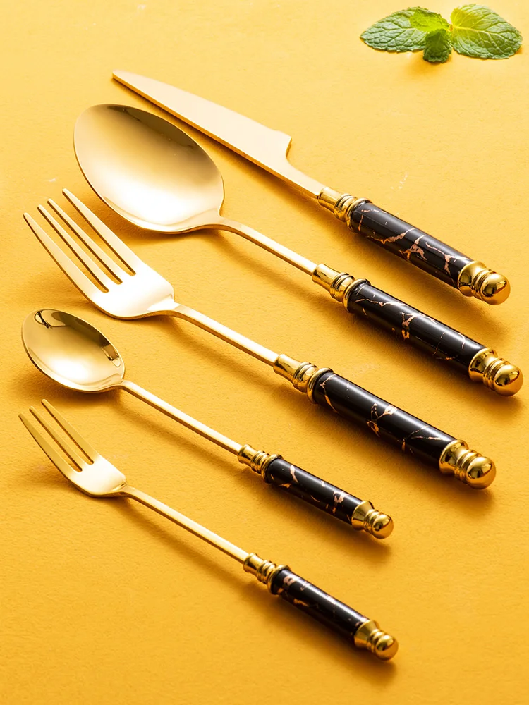 

Nordic Gold Cutlery Set Stainless Steel Flatware Ceramic Handle Kitchen Mirror Tableware Knife Fork Spoon Steel Table Set
