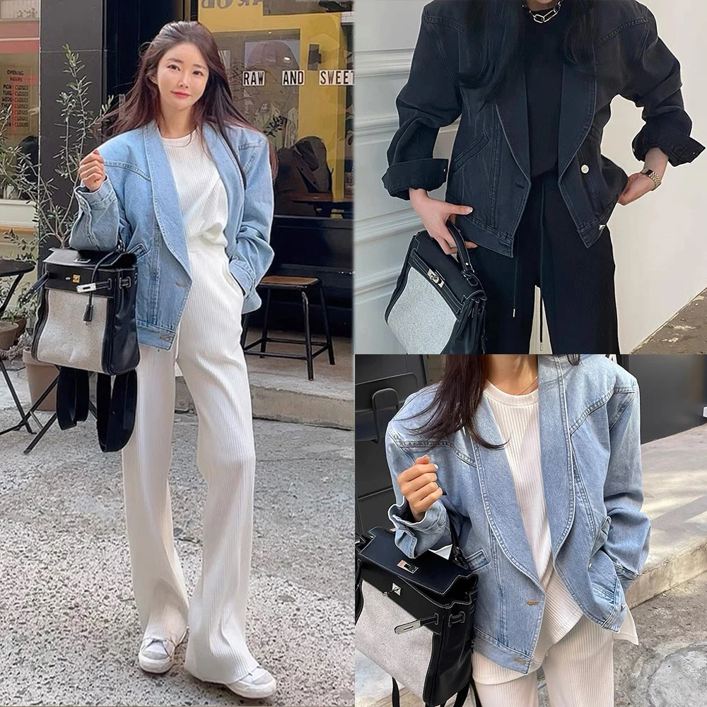 Фото Новая Винтажная джинсовая куртка Dongdaemun в южнокорейском стиле осень 2021 Женская