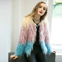 LANSHIFEI New Faux Fur Coat High Quality Fashion Slim Black Red Pink Faux Fur Jacket Fake Rabbit Fur Coat