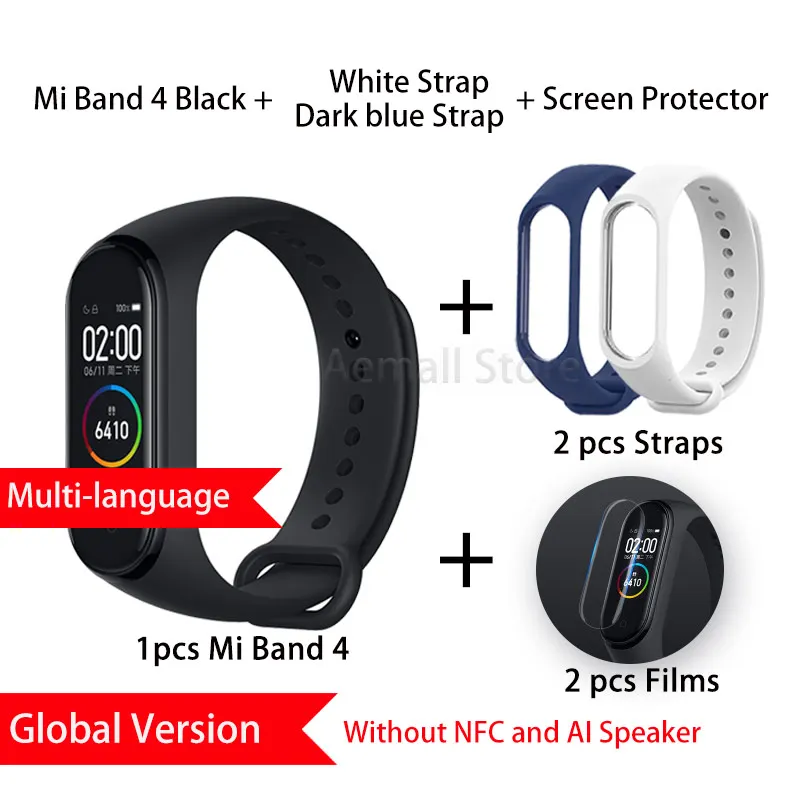 GLWhiteDarkblue Глобальная версия Xiaomi mi Band 4 mi band 4 Bluetooth Смарт-браслет пульсометр фитнес-браслет китайская версия - Цвет: GLWhiteDarkblue
