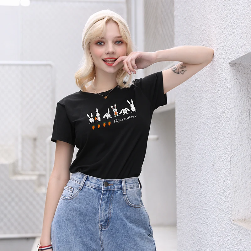 Летние футболки с мультяшным принтом кролика новинка 2020 Женская Повседневная