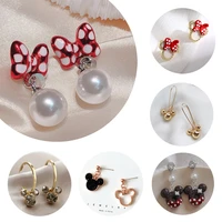 cute mouse stud earrings dangle bow bead pearls anime bear crystals earring wholesale 2022 new fashion classic jewelry for women