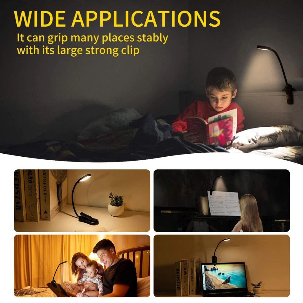 Rechargeable Book Light Mini 7 LED Reading Light 3-Level Warm Cool White Flexible Easy Clip Lamp Read Night Reading Lamp in Bed images - 6
