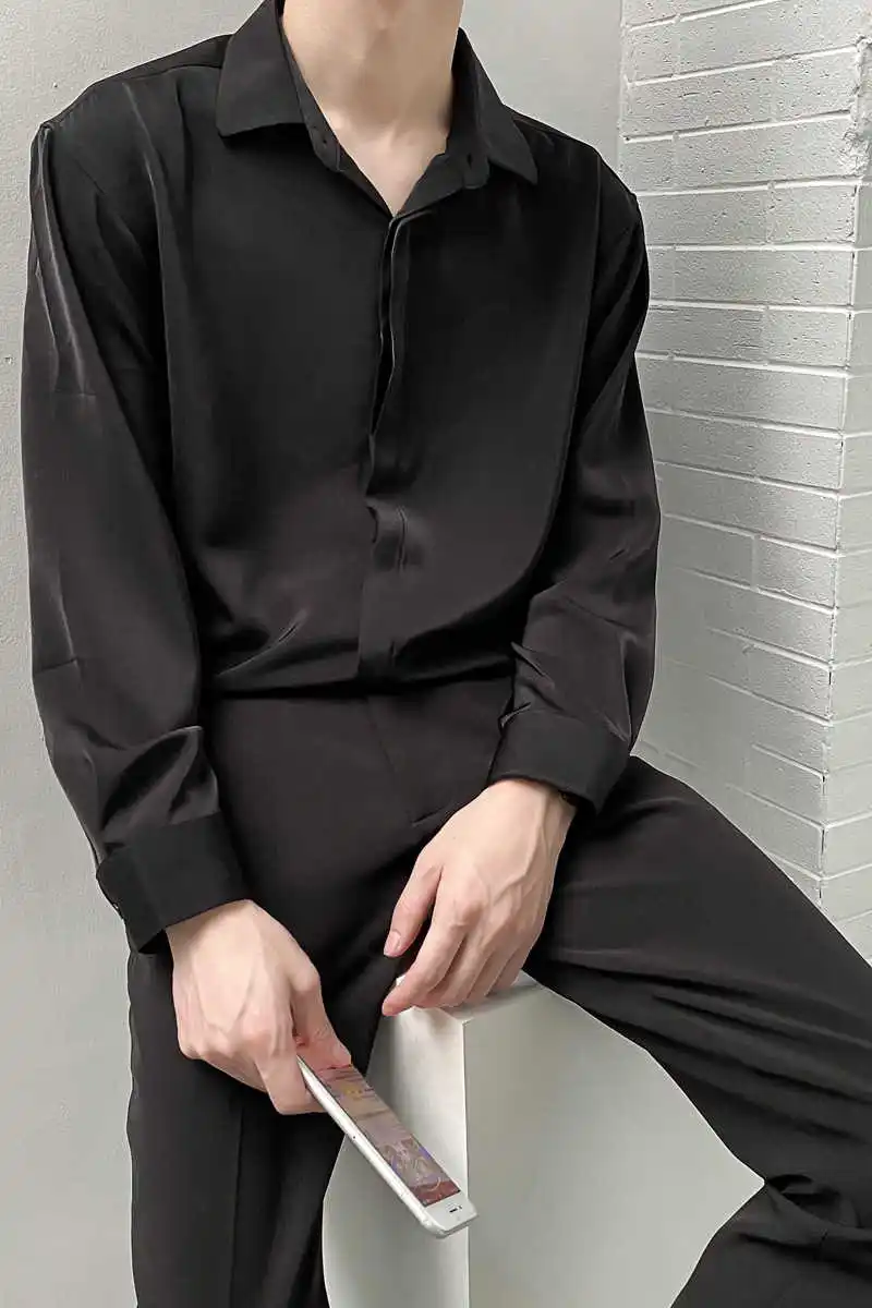 

Casual Shirts Men Chemise Homme Manche Longue De Luxe Korean Version Of The Pure Color Simple Loose Long-sleeved Non-iron Shirt