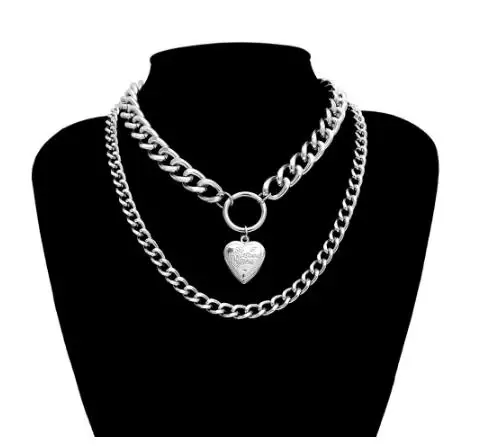 KMVEXO панк металлическое сердце колье ожерелье для женщин большая толстая цепь