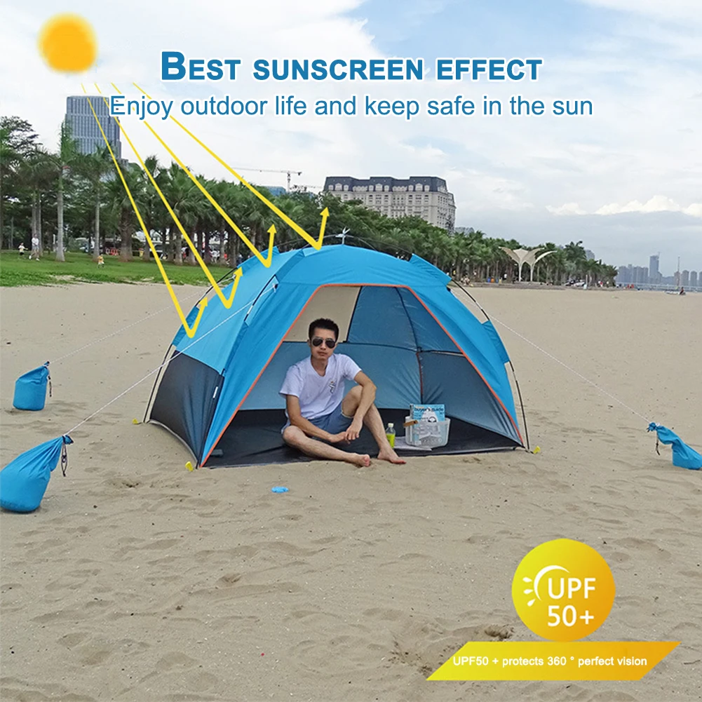 구매 3-4 사람 캠핑 텐트 자외선 방지 쉬운 설치 휴대용 피크닉 파티 쉼터 편안한 야외 활동을위한 태양 그늘