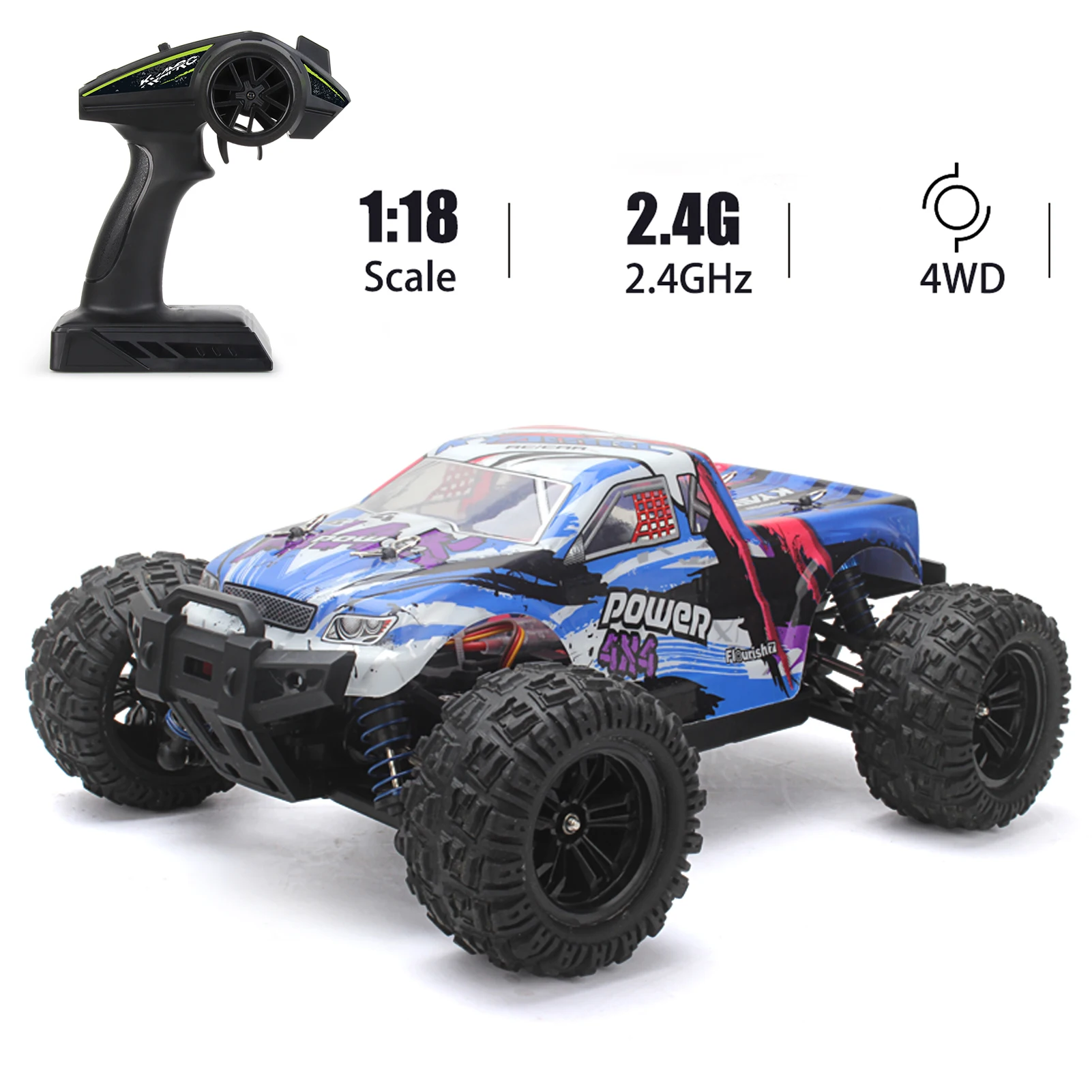 

KYAMRC KY-2819A 1:18 RC Car All Terrain 2.4GHz 4WD Off-Road Remote Control Crawler Truck 35KM/H High Speed Racing Vehicle Gift