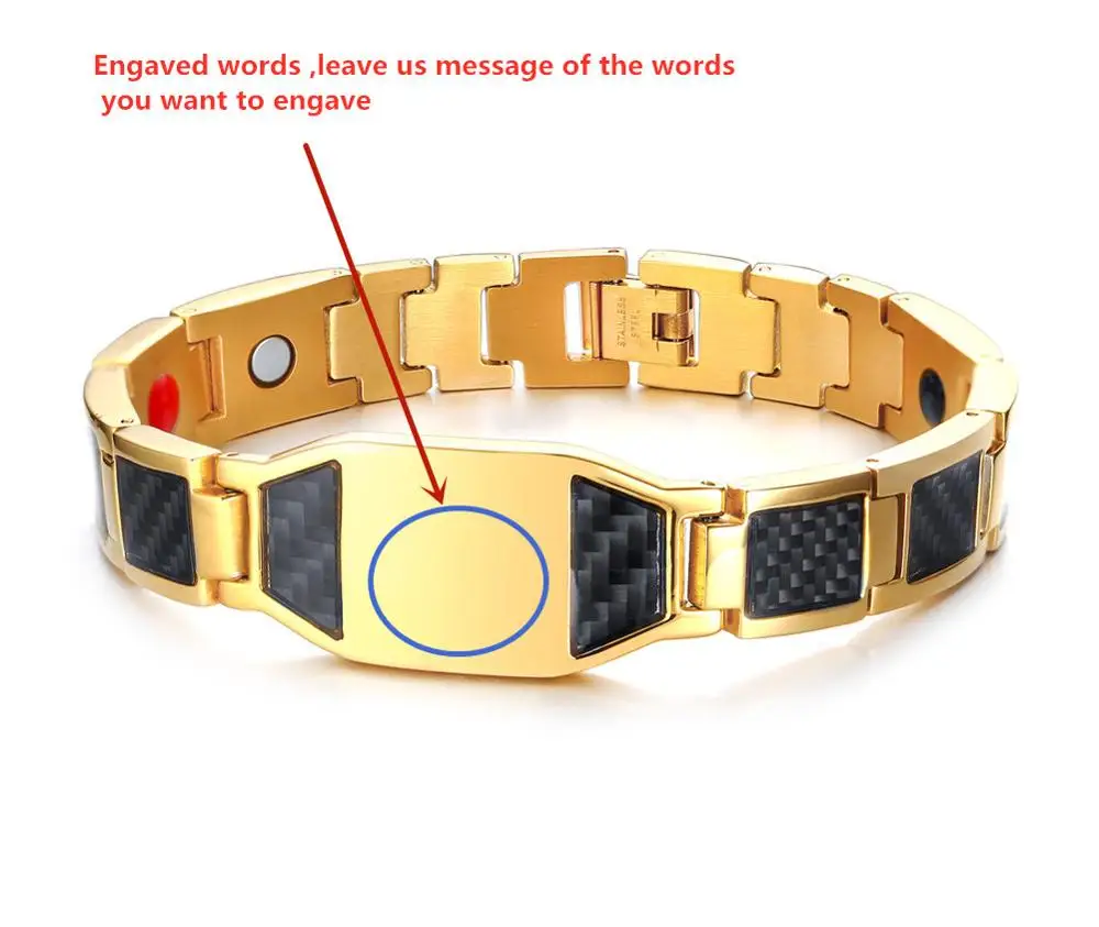 engaved gold Seanuo часы брендов Нержавеющая сталь оздоравливающий магнитный браслет масонское углеродного волокна панк энергии Мощность магнитный камень и гигиена - Окраска металла: engaved gold