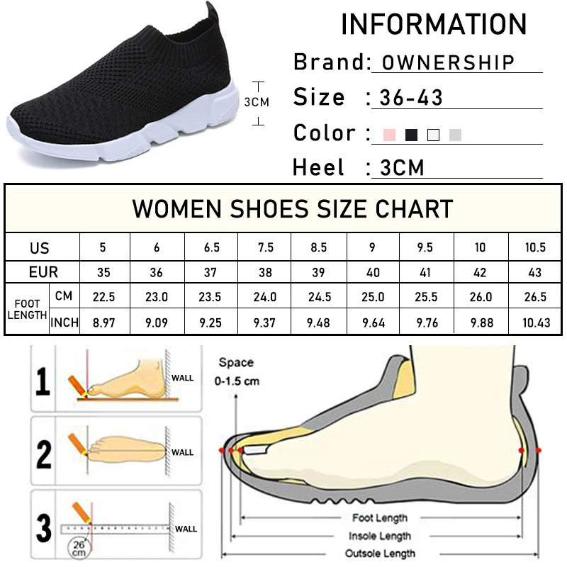 

Women Vulcanized Female Fashion Mesh Breathable Running Shoes Ladies Elastic Slip On Flat Sneakers Women's Footwear Plus Size