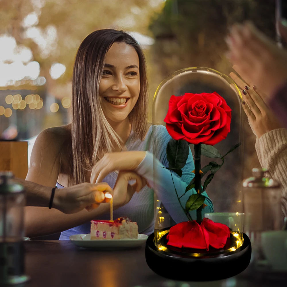 

Eternal Rose Beauty and The Beast Rose Everlasting Artificial Flowers NIght Light In Glass Dome Mothers Day Gift Wedding Gift