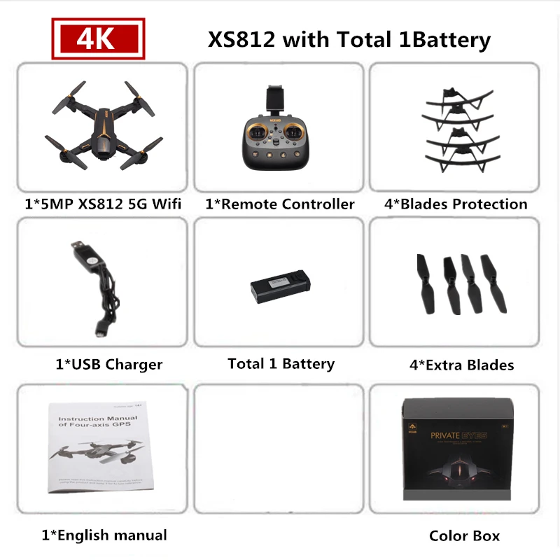 1 Color Box 4K VISUO XS812 Радиоуправляемый Дрон 4K gps Дроны с 5G WiFI FPV камера Вертолет следим за мной складной Квадрокоптер VS F11 SG906 - Цвет: 1 Color Box 4K