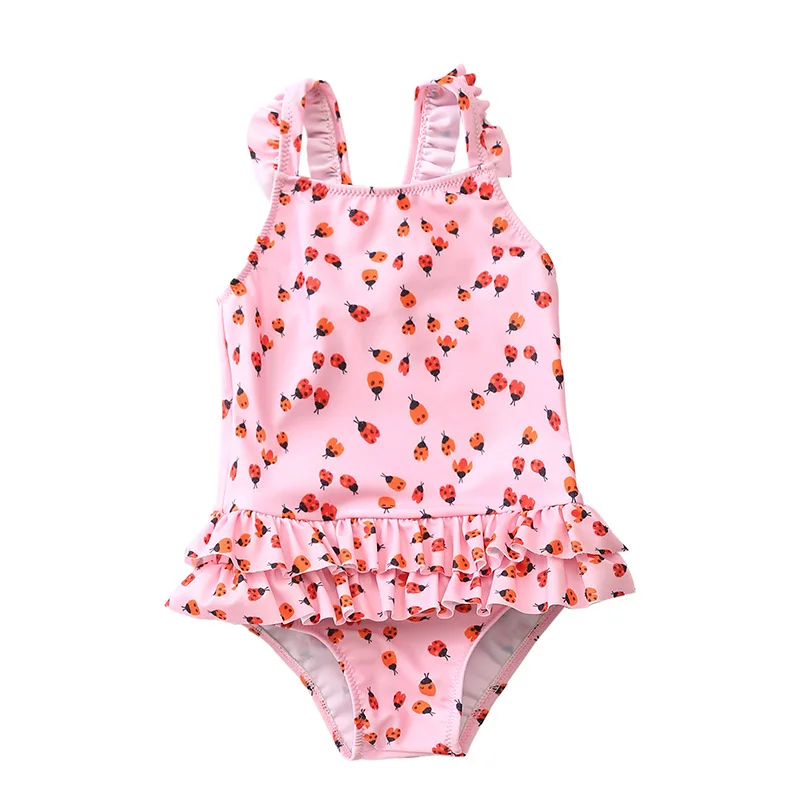 Детский купальник для девочек с рисунком божьей коровки-розового красного