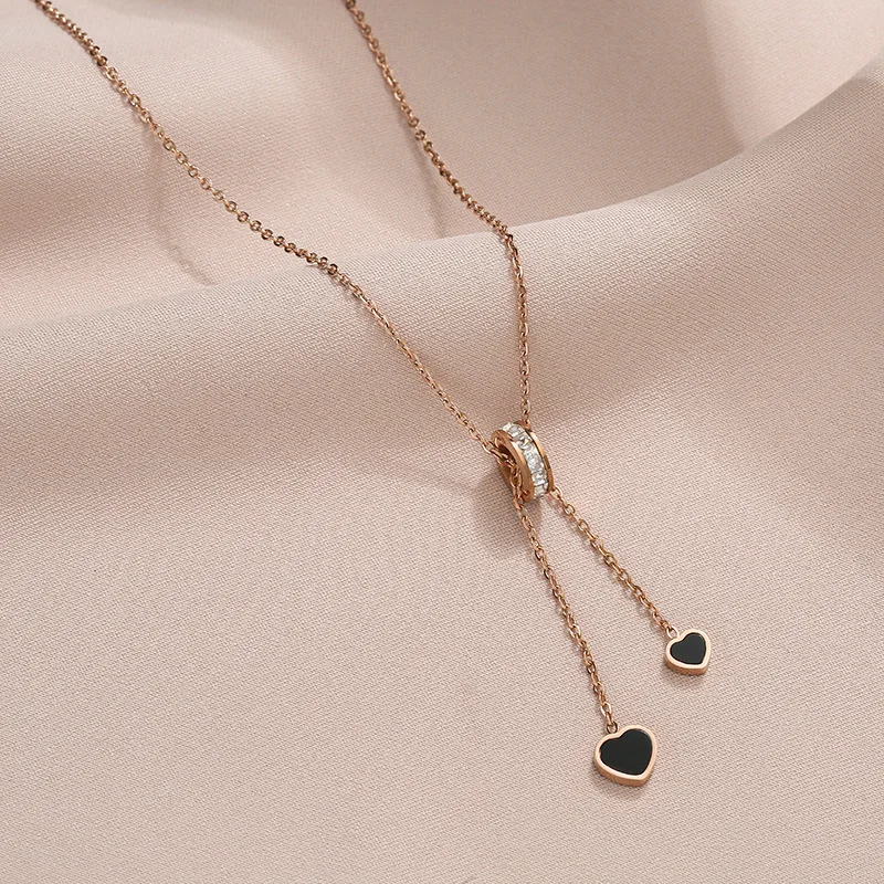 

Cute Round Zircon Love Tassel Titanium Steel Necklace Female Collarbone Chain Fashion Romantic Jewelry Jewelry Gift