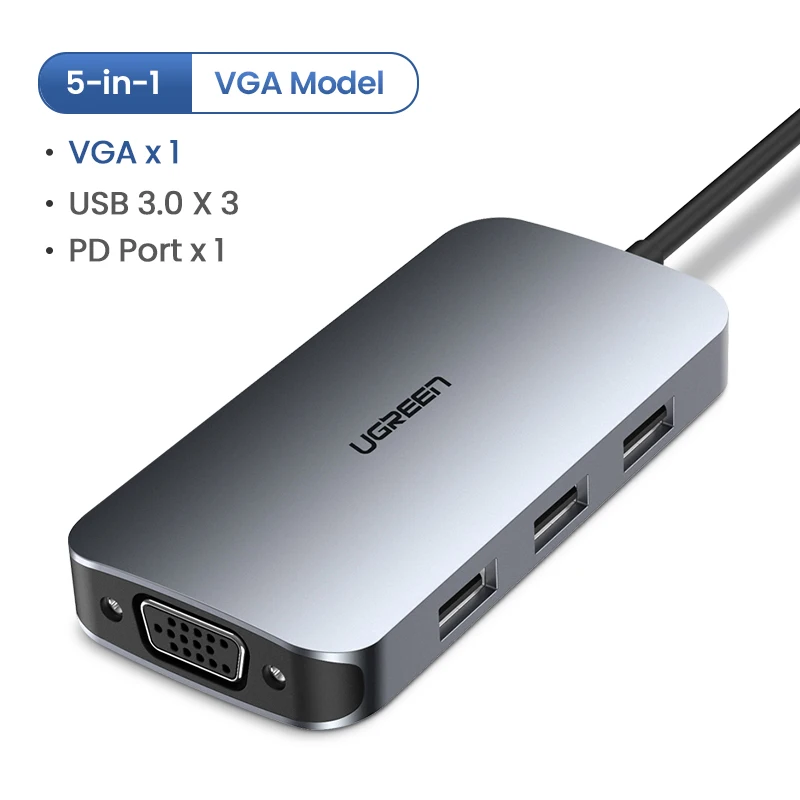Ugreen USB C концентратор type C к Мульти USB 3,0 концентратор HDMI адаптер док-станция для MacBook Pro huawei mate 30 USB-C 3,1 разветвитель порт type C концентратор - Цвет: 5-in-1 VGA Model