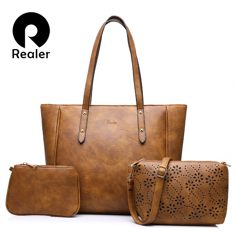 Realer бренд 3 комплекта женские сумки повседневная искусственная кожа сумка
