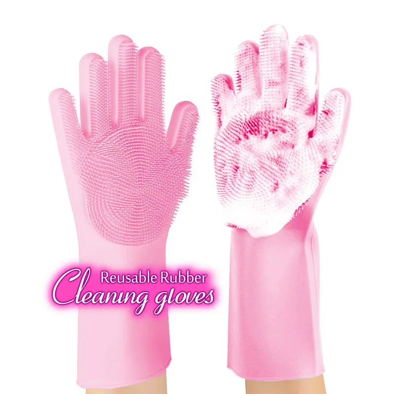 Волшебные силиконовые перчатки для мытья посуды с чистящей щеткой бытовой кухни