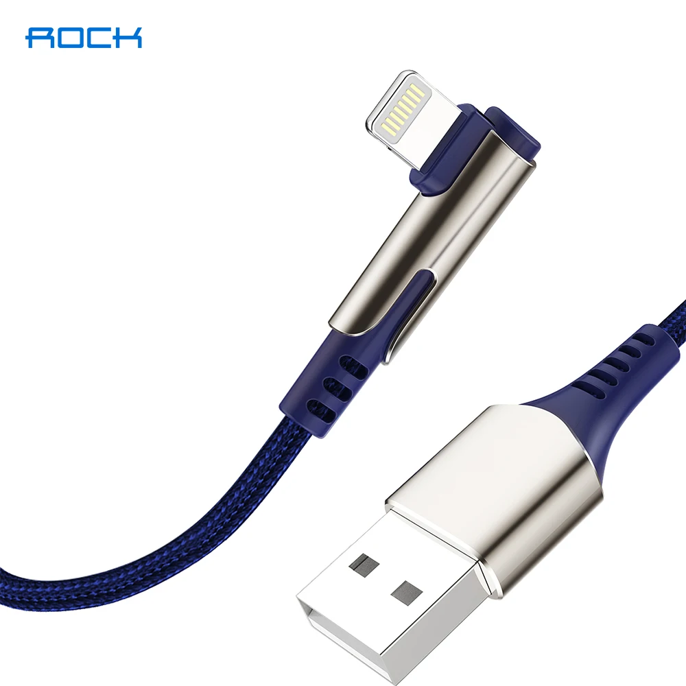 

ROCK Game USB Fast Charge Cable for iPhone 11 Pro Max Xs XR 7 8 Plus SE iPad Zinc Alloy Elbow Nylon Braid Data Type C Cable
