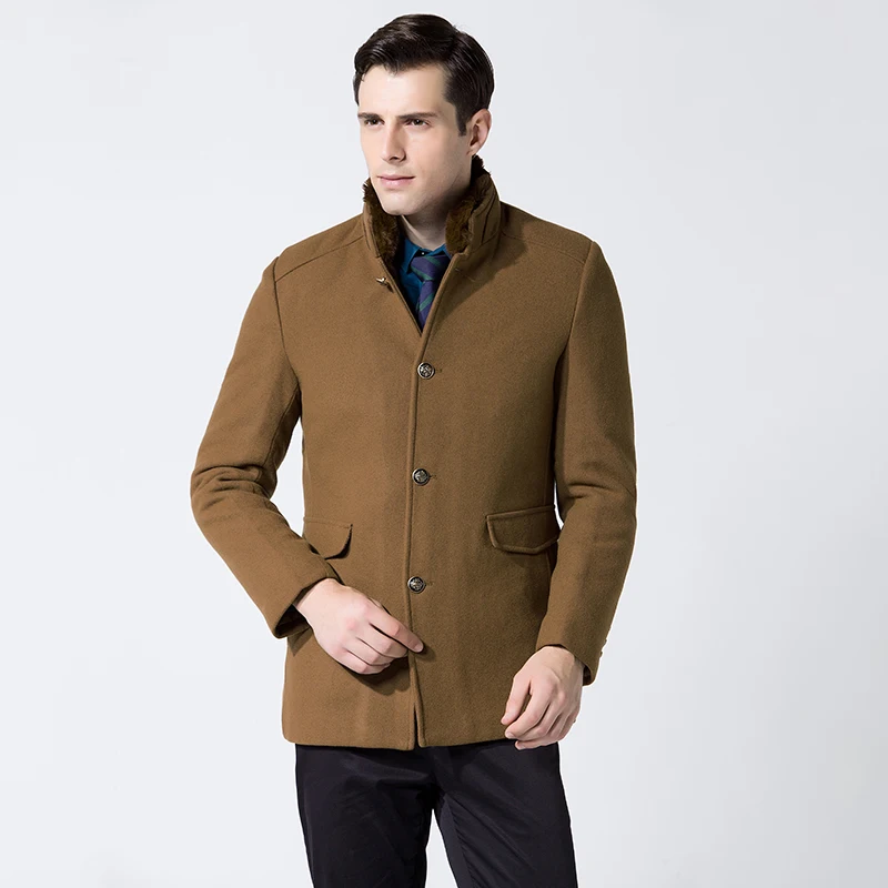 Mirecoo повседневные Брендовые мужские шерстяные пальто с меховым воротником Новые