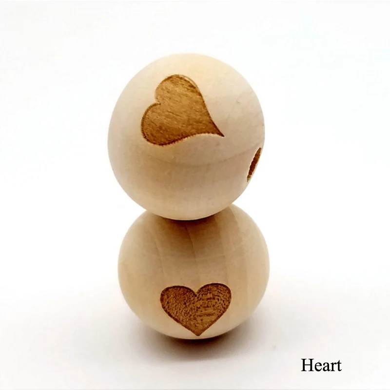 Heart 20 шт Круглые деревянные бусины подходят для браслета ожерелье DIY ювелирных изделий забота Пентакль смайлик ожерелье аксессуар - Цвет: Heart