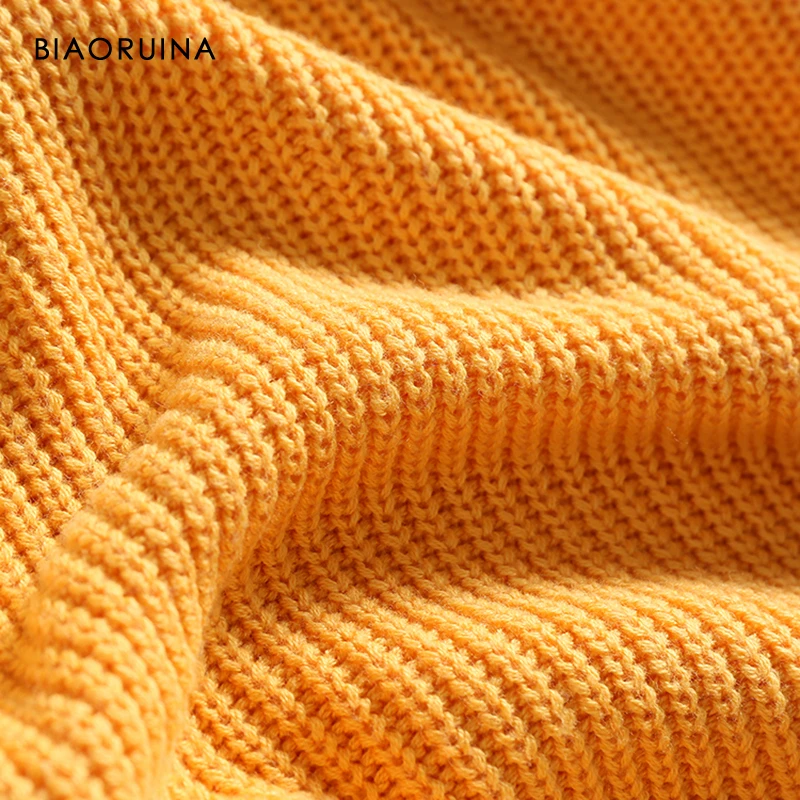 BIAORUINA женский желтый Однотонный свитер большого размера на каждый день вязаный