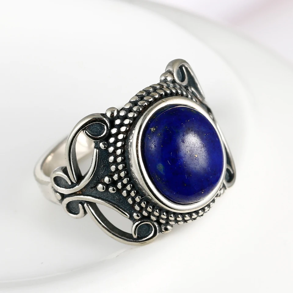 

Natural 8x10MM Oval Lapis Rings for Women Sterling Silver 925 Ring Gift Fine Luxury Jewelry Vintage Finger Ring