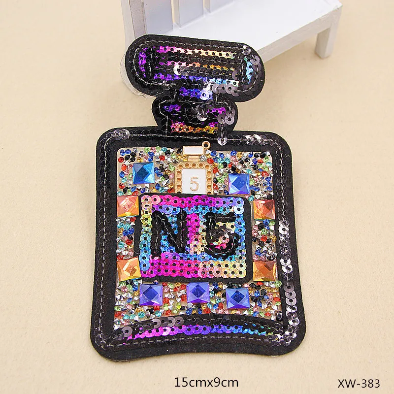 

embroidery sequins beaded perfume patches for jackets,perfume badges jeans,bottle appliques XW-126