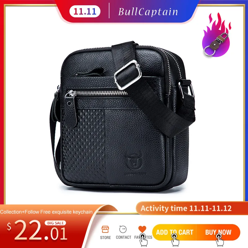 

BULLCAPTAIN 2021 New Simple Men's Shoulder Bag High-Quality Leather Crossbody Bags Male Large-Capacity Square Bag's Man