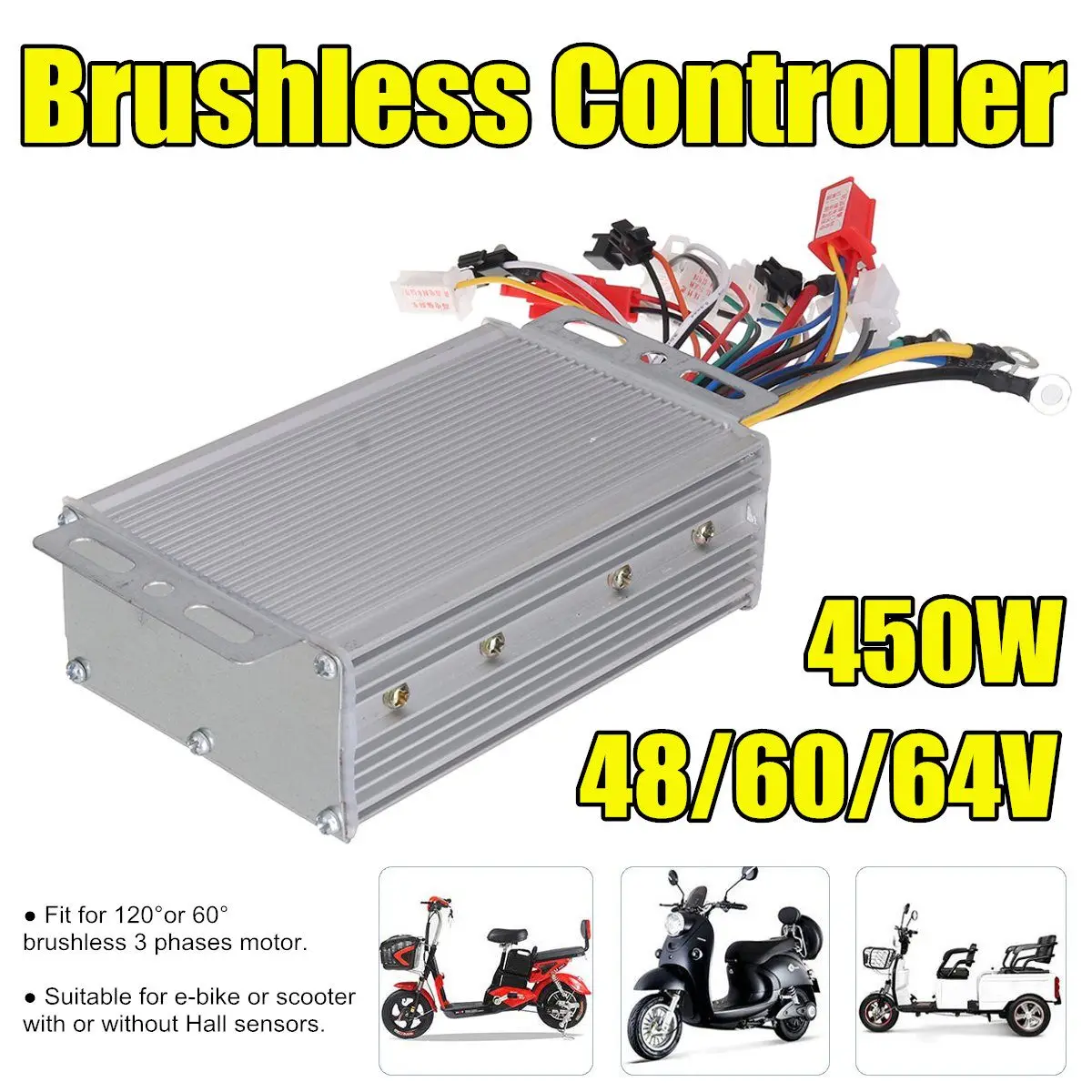 

450W Waterproof Intelligent Cruise Brushless Motor Controller for Electric Scooter Bicycle E-Bike Tricycle Controller 48/60/64V