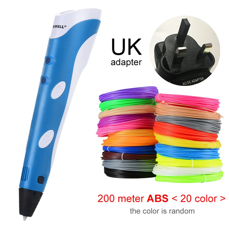 Blue UK-200m ABS Myriwell 3D печати Ручки 1,75 мм ABS Smart 3D ручка с нити для детей развивающая серия хобби игрушки - Цвет: Blue UK-200m ABS