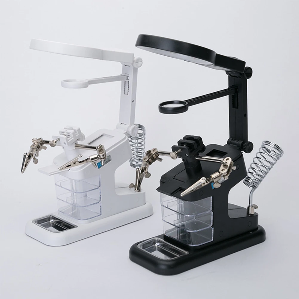 

Welding Magnifying Glass 5 LED Auxiliary Clip Magnifier Hand Soldering Solder Iron Stand Holder Station Magnifier With Clips
