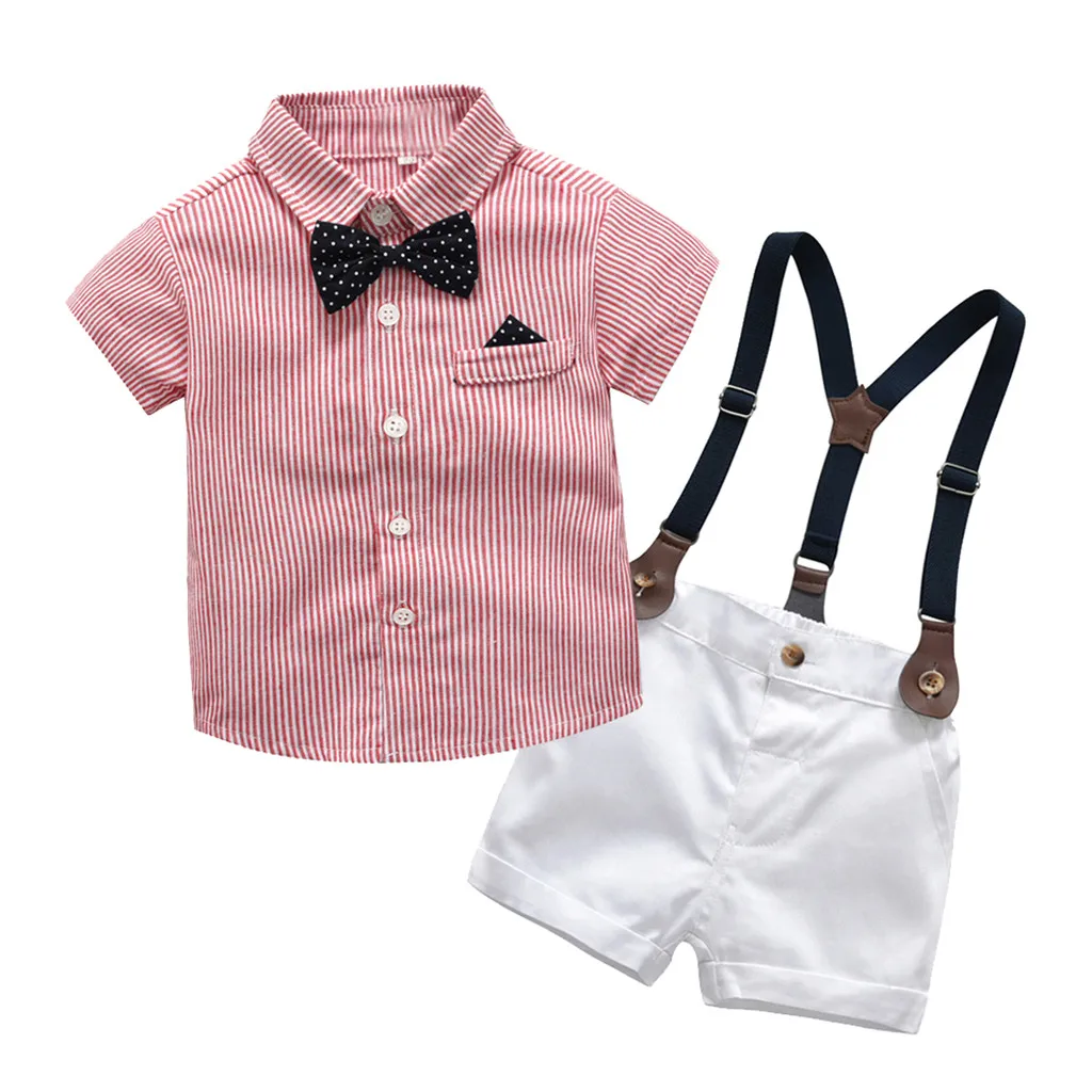 

TELOTUNY Clothing sets Infant Baby Boys Gentleman Bow Tie Shorts Sleeve T-Shirt Tops+Shorts Overalls Clothes Summer Outfits