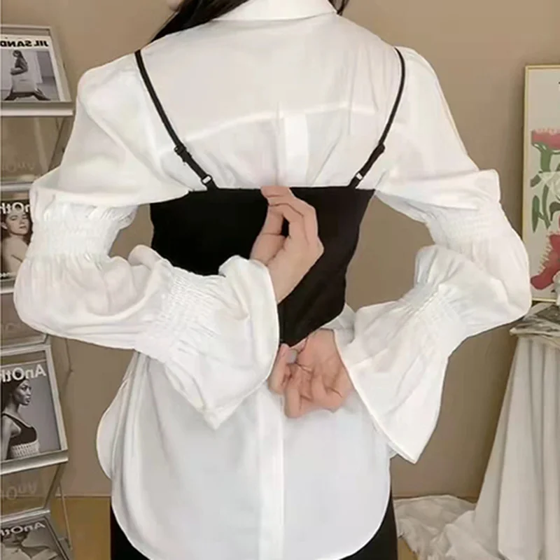 2 Piece Sets Women Asymmetrical Camis Flare Sleeve Solid Shirts All-match Leisure Fashion Cozy Female Ulzzang College Elegant |