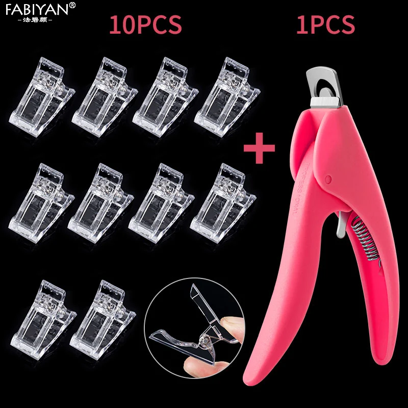 10Pcs Transparent  False Nail Tips Clips+ U word  Edge Cutte