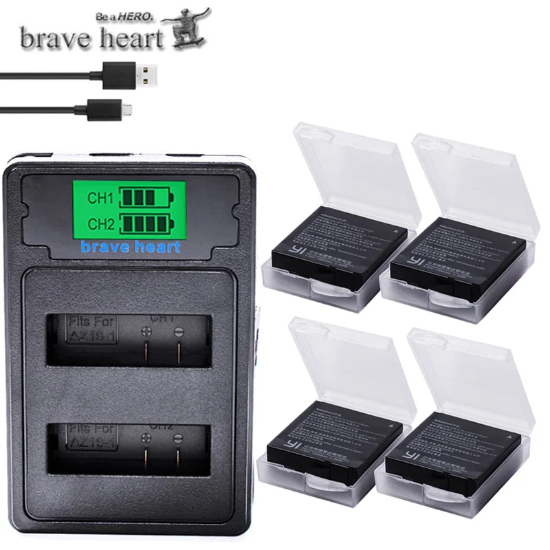 charger and 4battery 3,85 V AZ16-1 батареи для оригинального Xiaomi YI lite 2 4K 4k+ светодиодный USB 3 слота зарядное устройство для Xiao yi 4k аккумулятор для экшн-камеры - Цвет: charger and 4battery