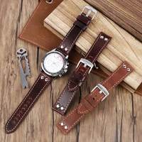 handmade genuine leather rivets watch band strap 20mm 22mm coffee brown watchband stainless steel buckle wrist belt bracelet