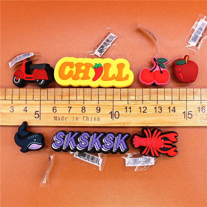 Luxury 1pcs Lobster Motorcycle Shoe Charms Cherry Apple Whale SK PVC Shoe Accessories Decoration Fit Croc Jibz Party Kids Gifts