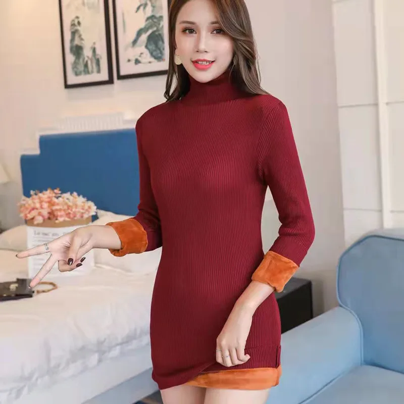 Оригинальный осенне-зимний базовый вязаный теплый свитер с высоким воротником