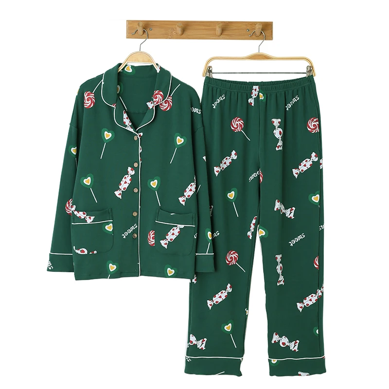 

Big Size M-4XL Women Turn-down Collar Pajamas Set Autumn And Winter Female Cotton Long Sleeve Sleepwear Girls Home Clothing