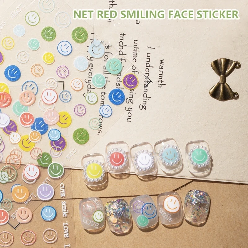 5D Nail Art Decoration Stickers For Smiley Face Colored Flowers Three-dimensional Relief New Craft 3D Nail Decals Design