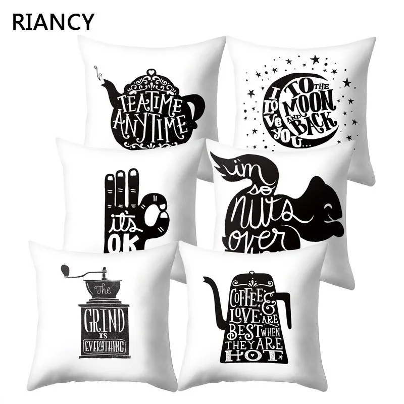 

nordic black white pillow cases cushion cover letters on the pillows decorative polyester cushions for car pillowcover 40570