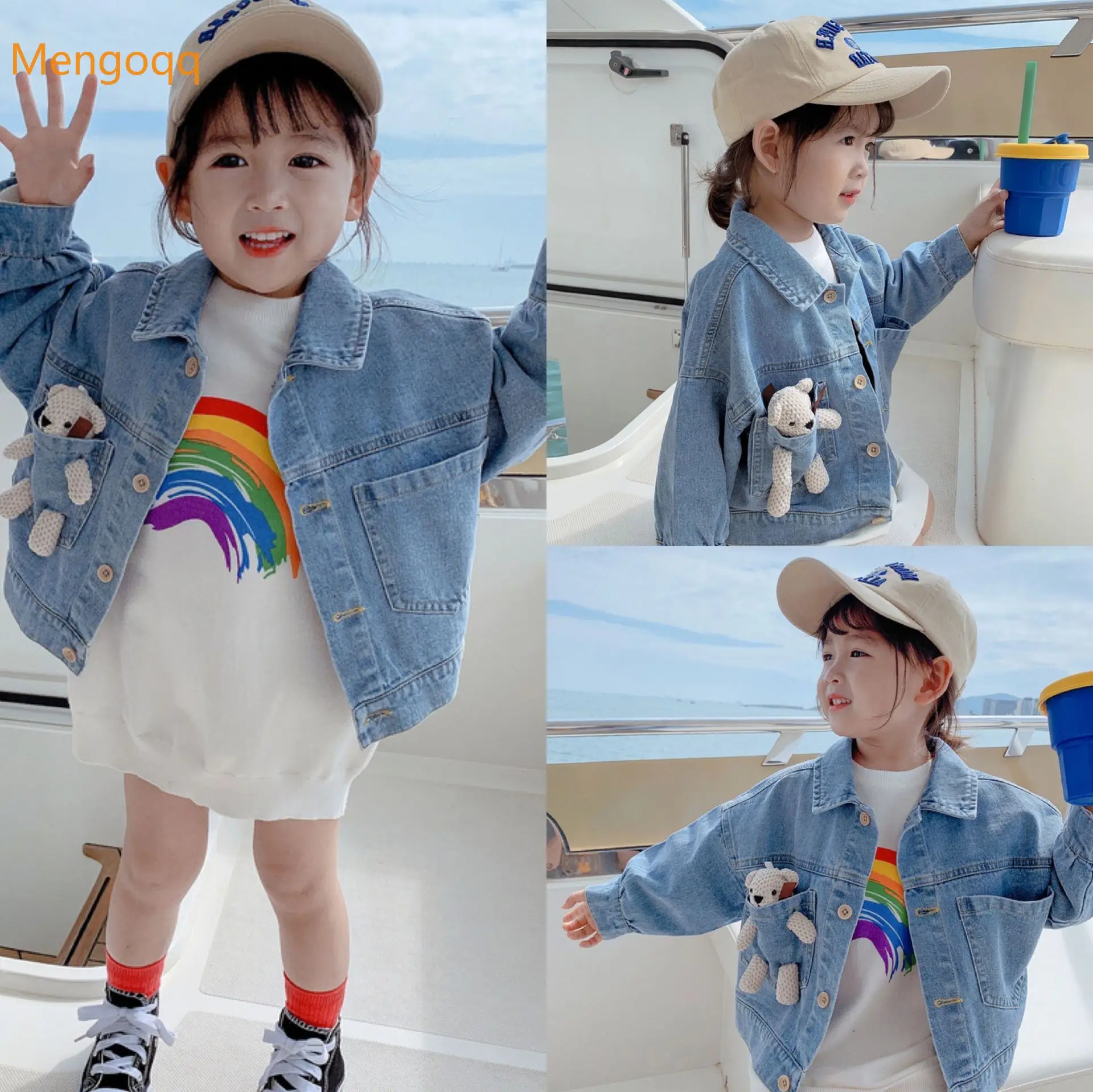 

children kids girls autumn winter long sleeve solid single-breasted top outwear baby princess jacket denim clothes 3-8Y