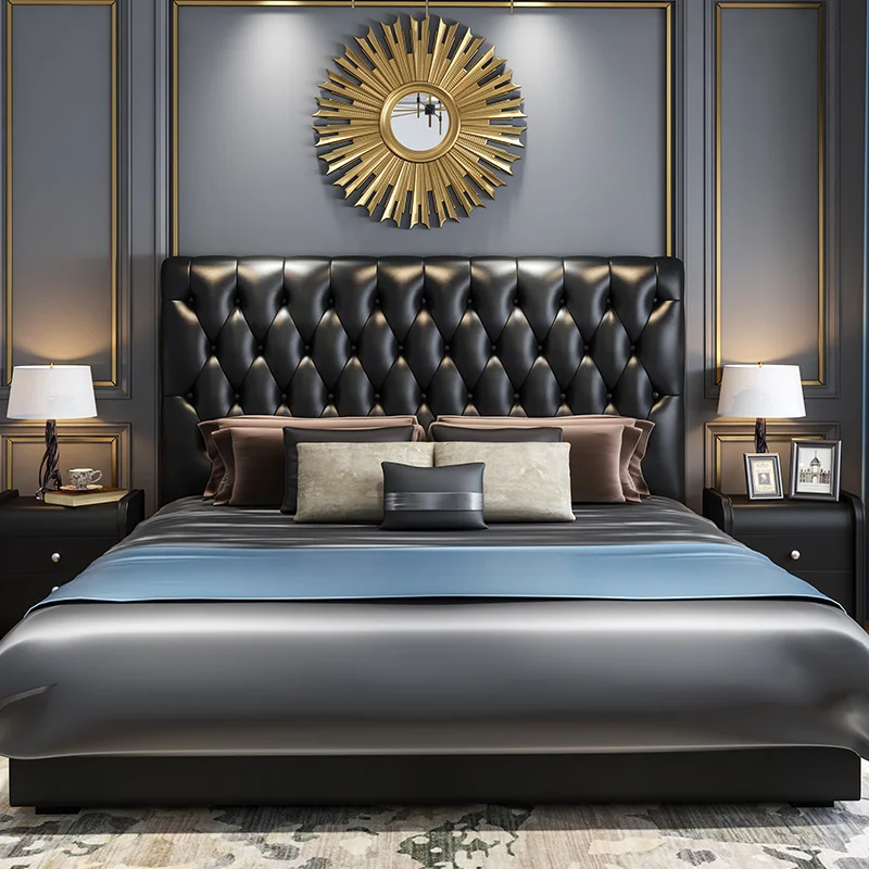 Американская Кожаная легсветильник роскошная кровать в скандинавском стиле